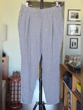 Eileen Fisher Gingham Linen Pull On Tapered Pants